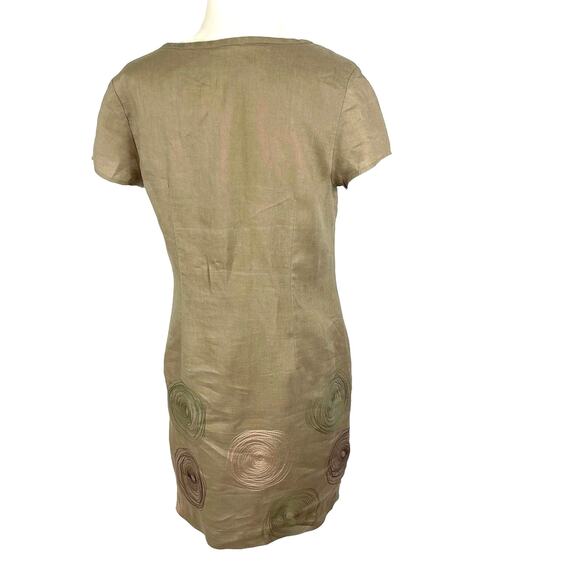 Boden Linen Short Sleeve Light Brown Shift Dress Embroidered Size 8 - Picture 4 of 7